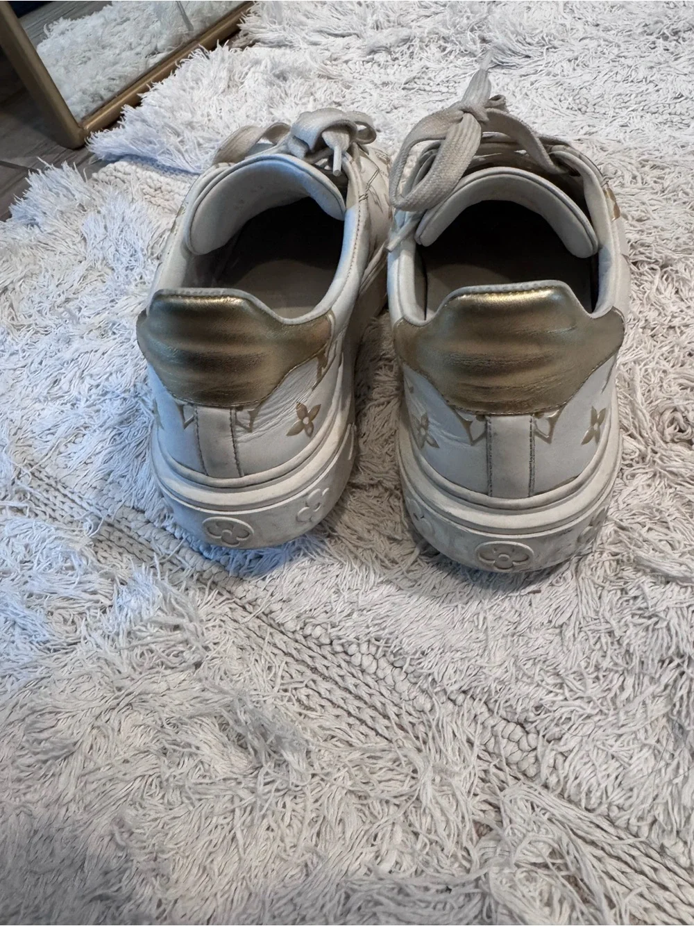 Louis Vuitton White Sneakers with Gold Monogram Accents